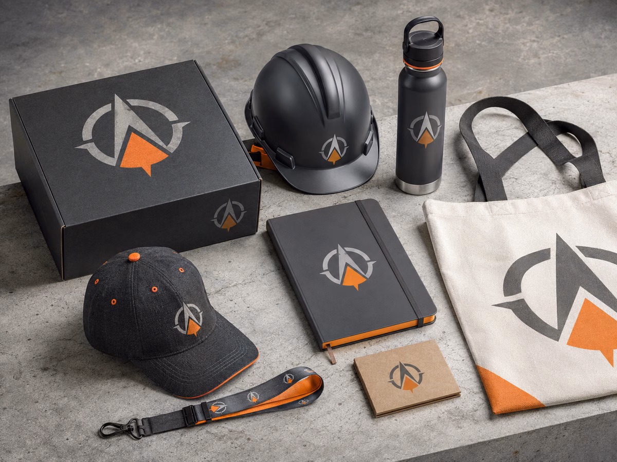 Concepto de material promocional para una empresa del sector construcción